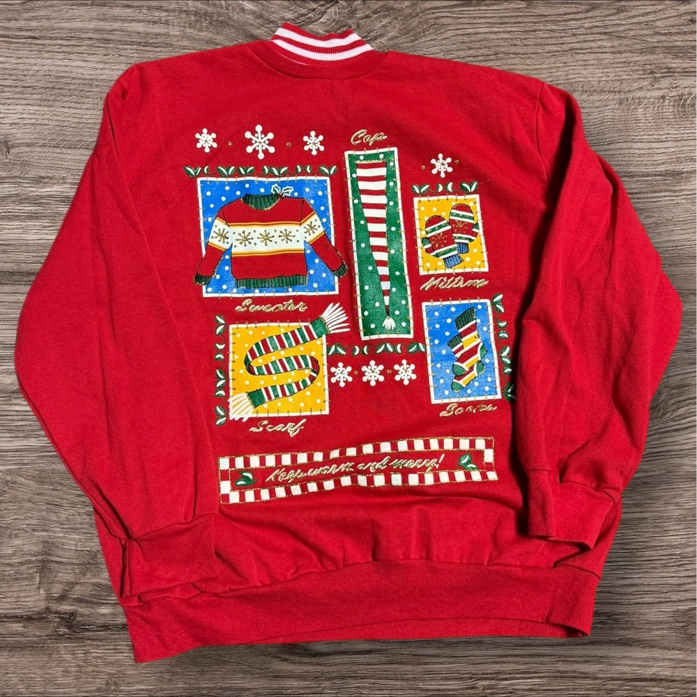 Vtg 90's Holiday Time Red Ugly CHRISTMAS Sweatshirt Xmas Party‎ Women's Xl